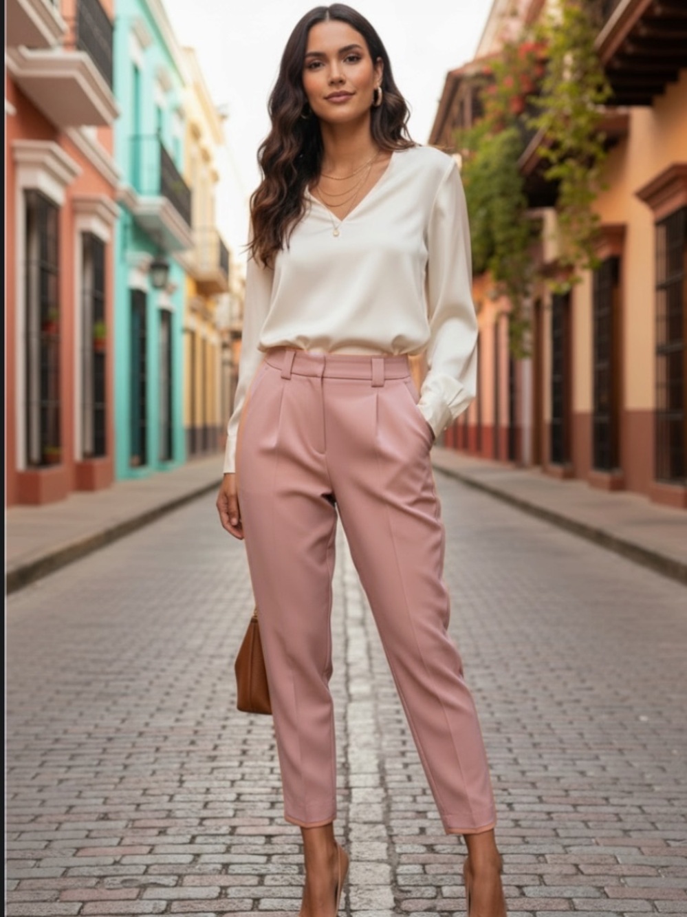 Express Ankle High Rise Tailored Ankle Pants in Blush 4r